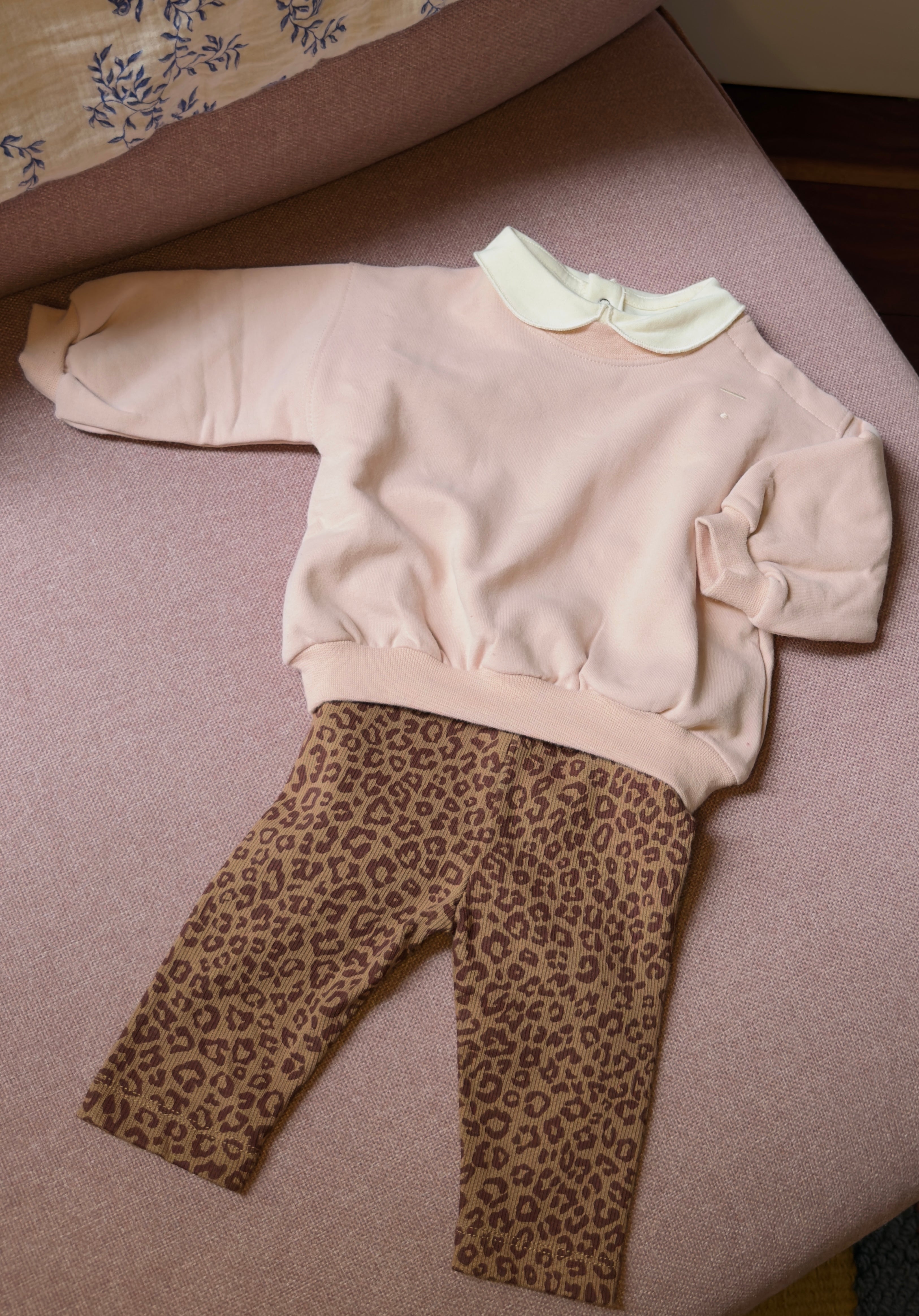 Organic Cotton Fleece Dropped Shoulder Baby Sweater — Faded Pink