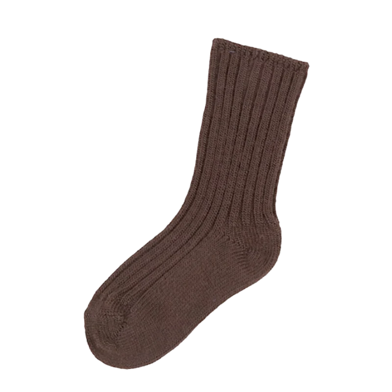 Joha Wool Rib Socks Dark Brown 