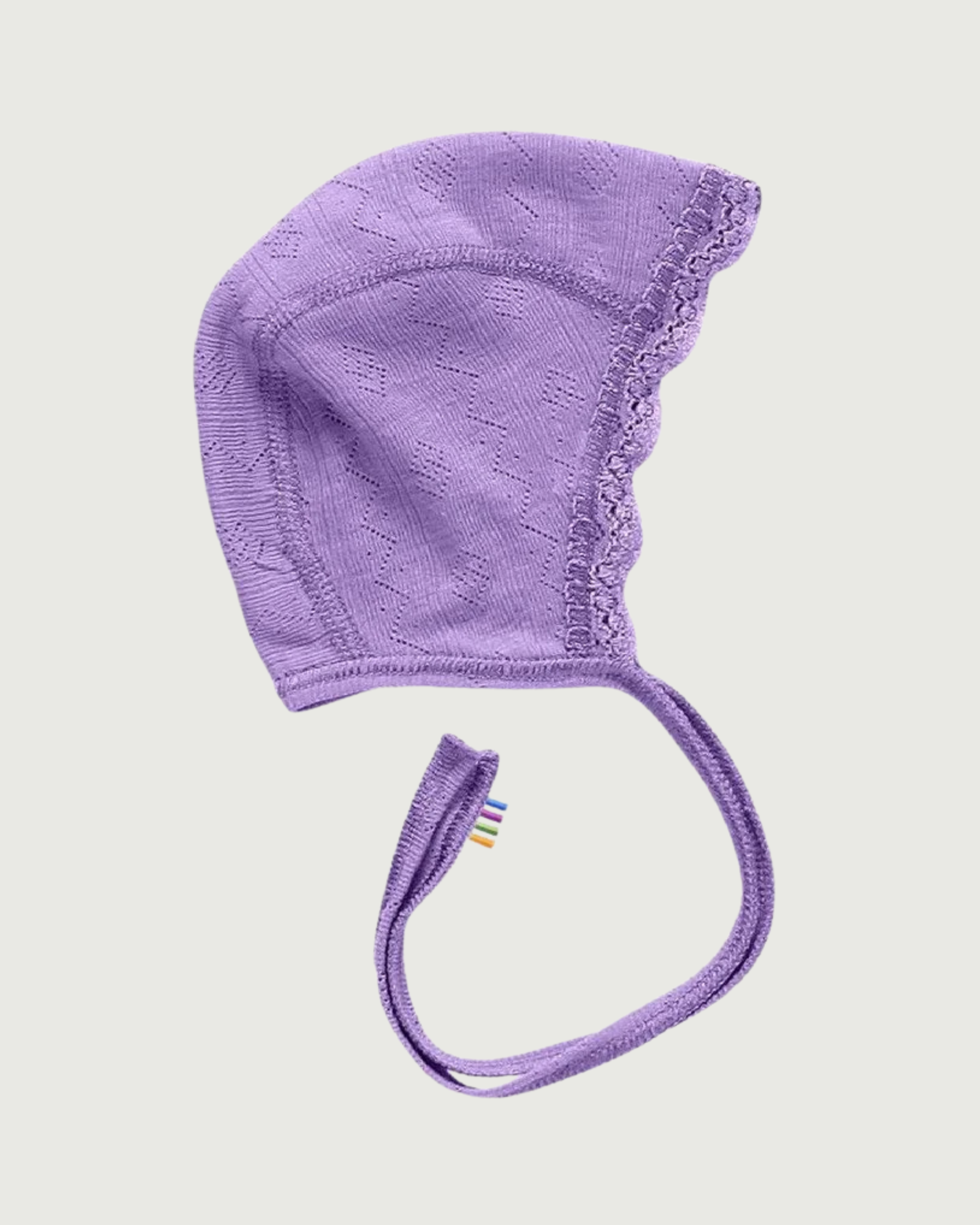 Joha Ajour Wool Silk Bonnet with Lace Lilac