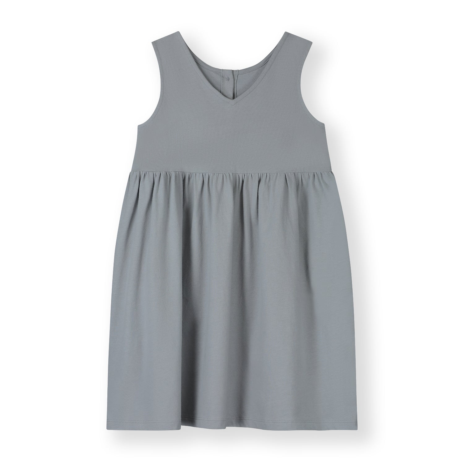 Front view of organic cotton jersey sleeveless dress showing relaxed fit