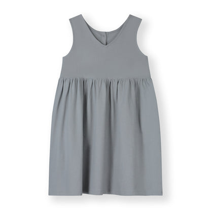 Front view of organic cotton jersey sleeveless dress showing relaxed fit
