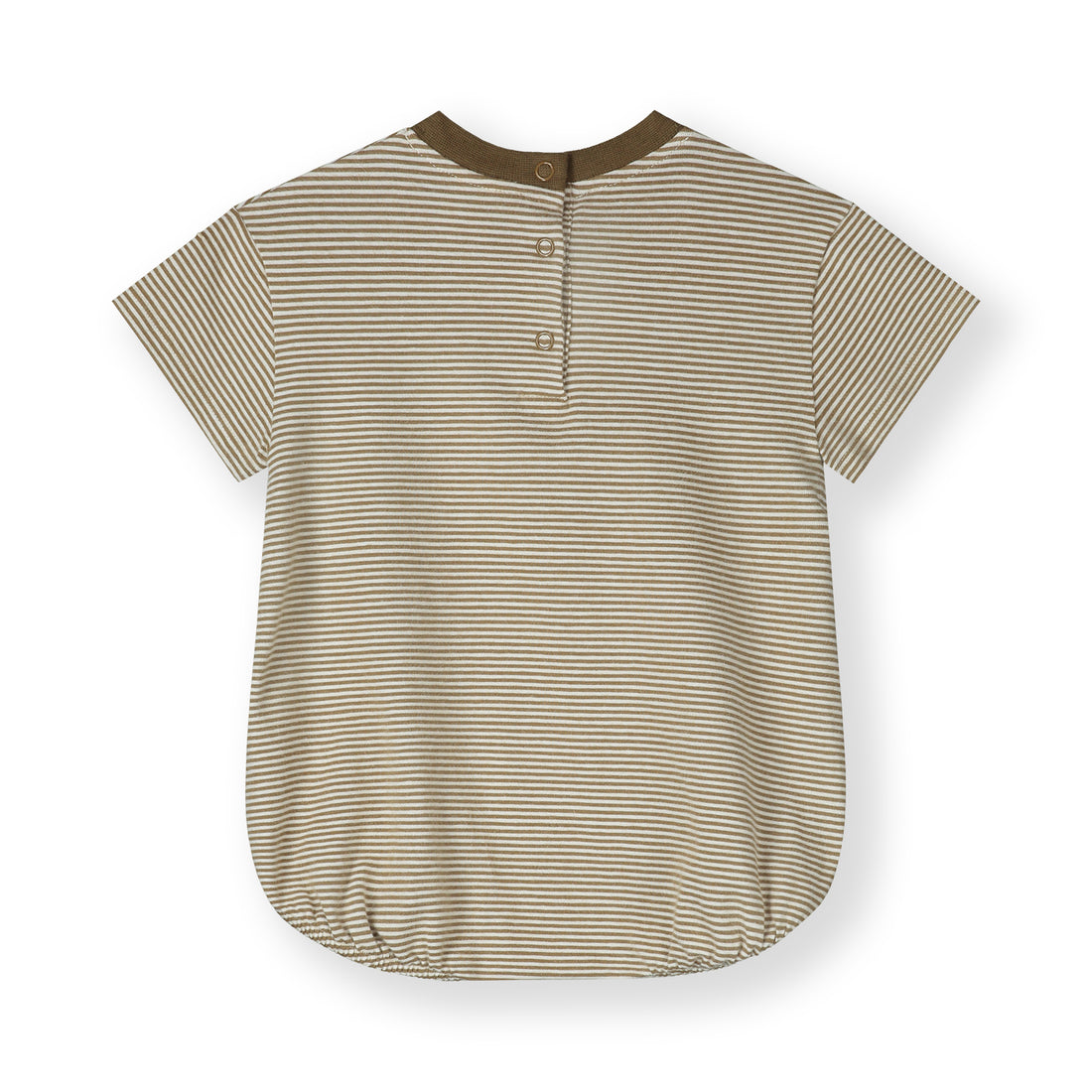 Detail of snap fastenings on organic cotton baby tee suit