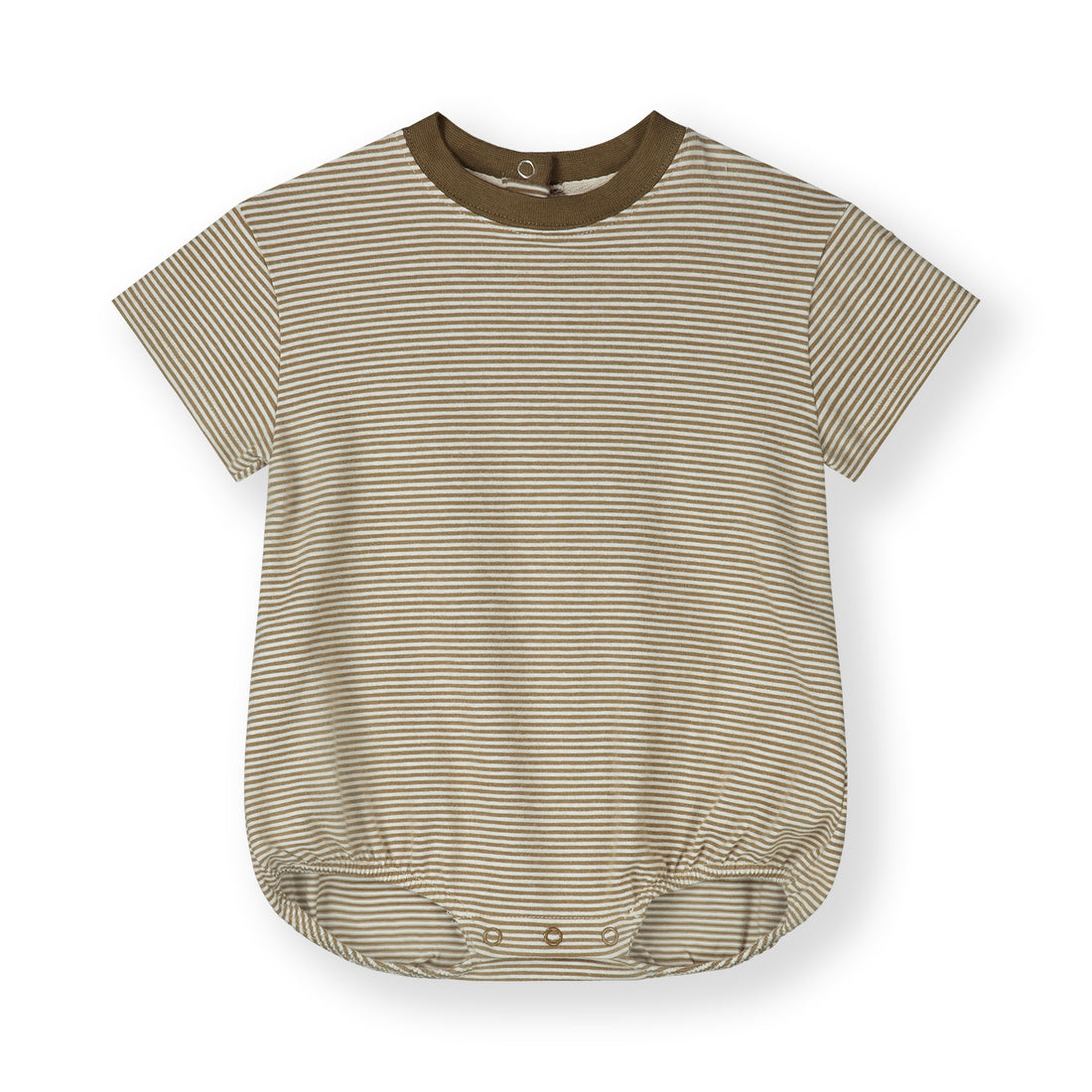 Organic cotton baby tee suit made from GOTS-certified cotton, shown in brown striped colour