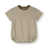 Organic cotton baby tee suit made from GOTS-certified cotton, shown in brown striped colour