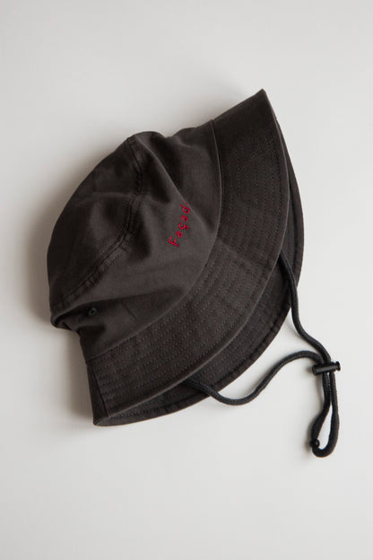 Refu Camping Hat by Façade in asphalt grey, organic cotton kids bucket hat with chin cord