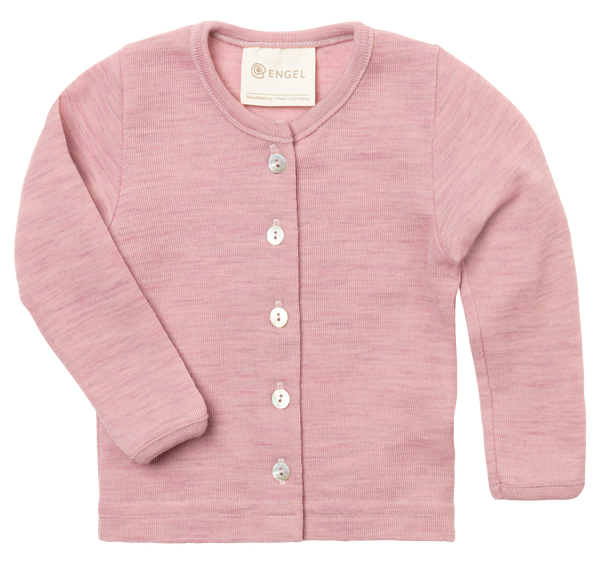 Engel Natur merino wool baby cardigan in rosewood melange