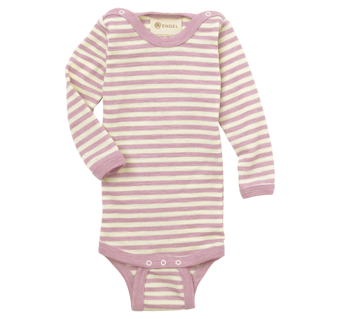 Engel Natur merino wool baby bodysuit in rosewood melange