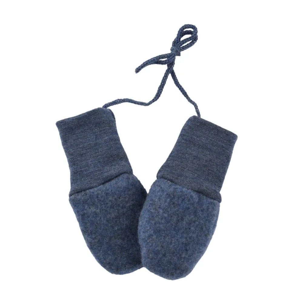 Engel Natur merino wool fleece baby mittens in blue melange