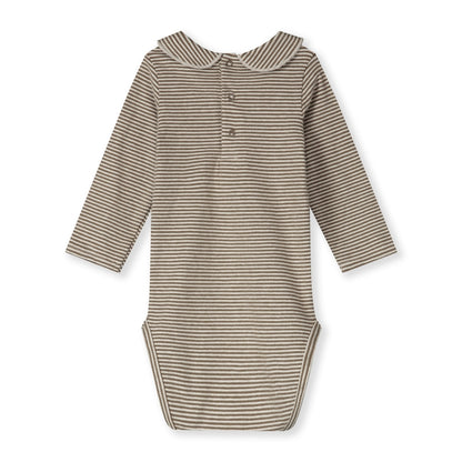Gray Label organic cotton baby collar onesie in woody cream -back