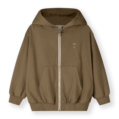 Gray Label organic cotton fleece hooded cardigan in woody