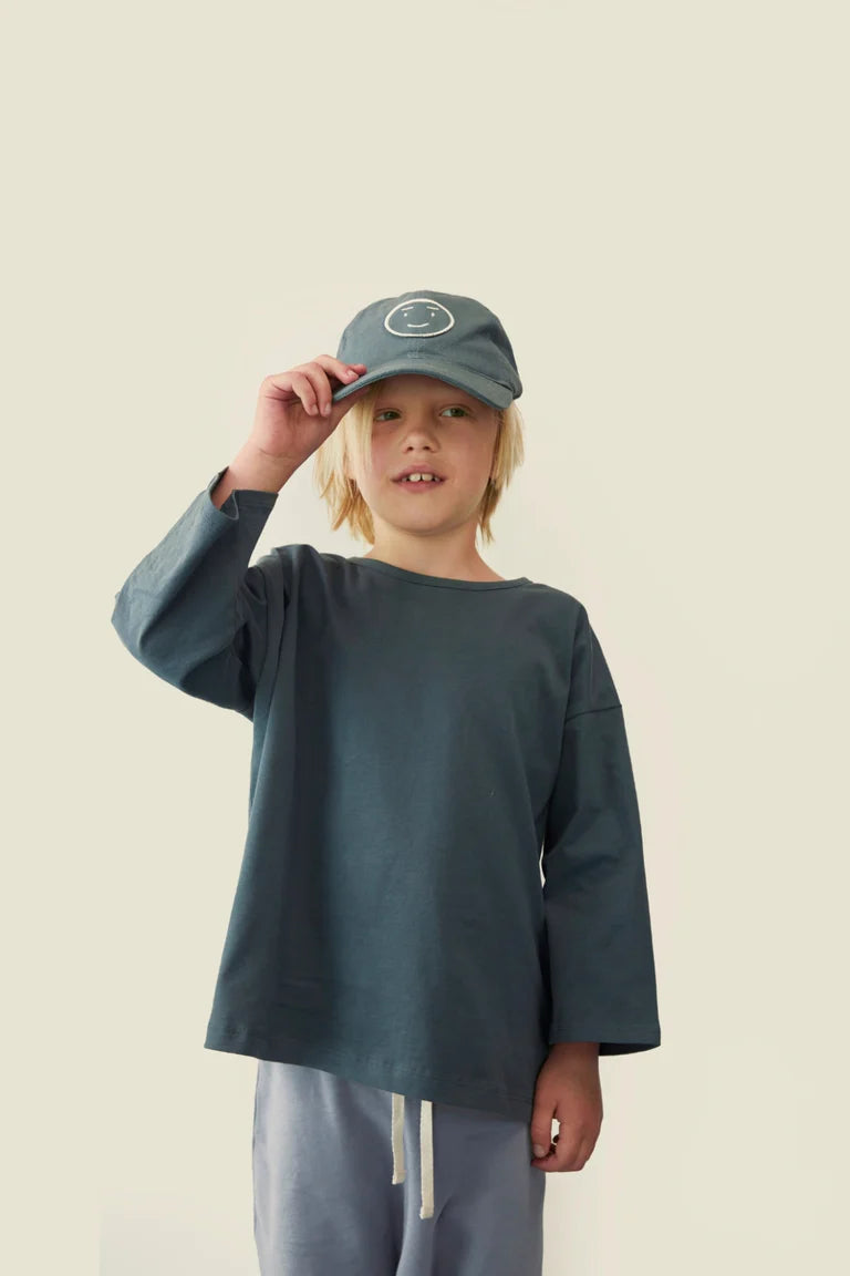 Child wearing Gray Label organic cotton oversized tee in