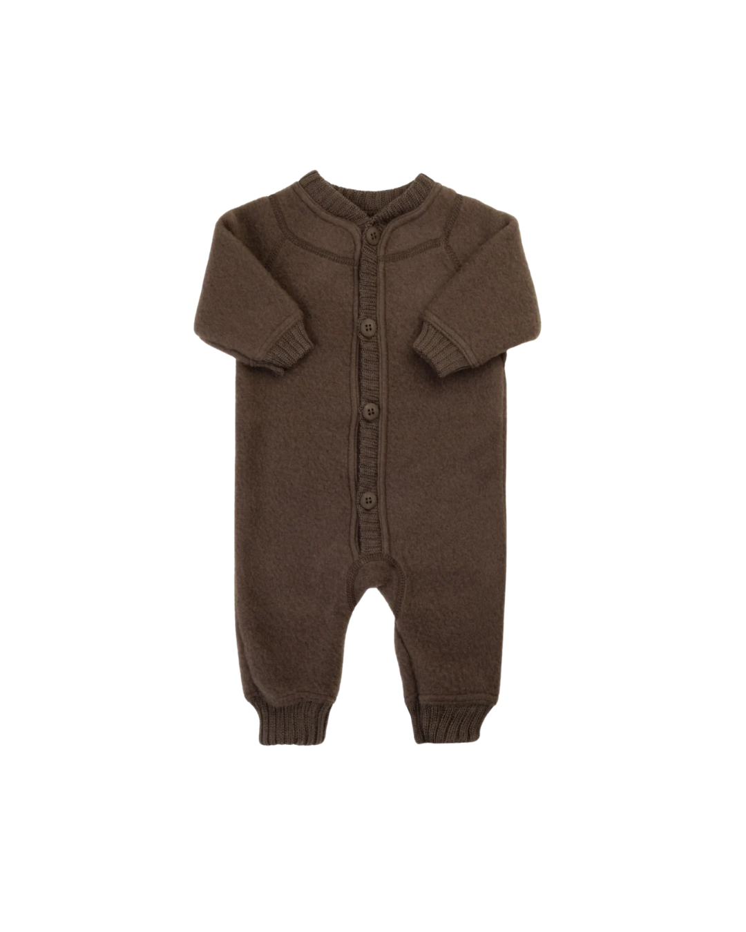 Joha Wool Fleece Suit with Buttons in Dark Brown 