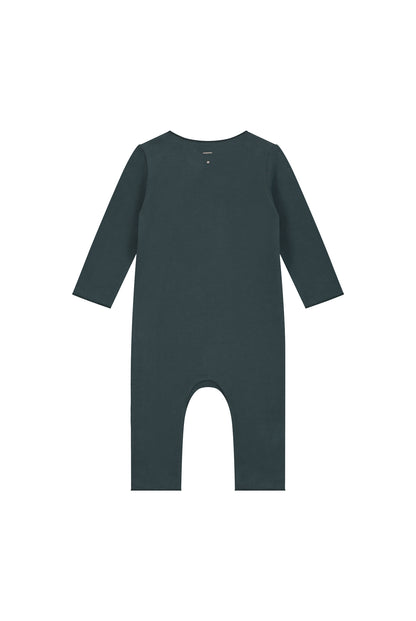 gray label organic cotton fleece baby suit blue grey back