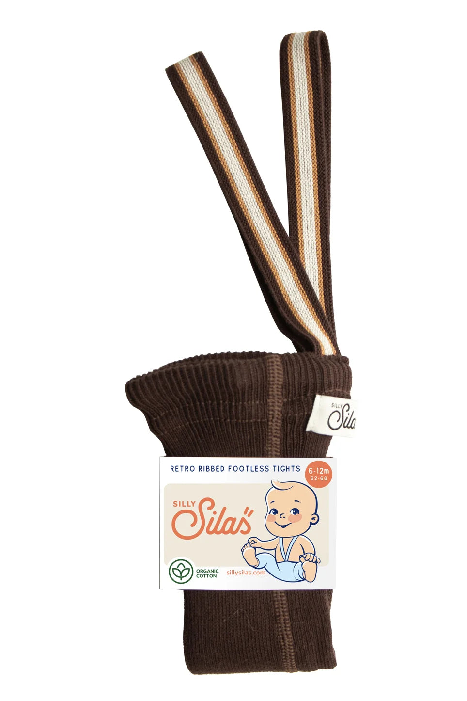 Silly Silas footless tights with braces in Chocolate Brown Stripe made from GOTS-certified organic cotton